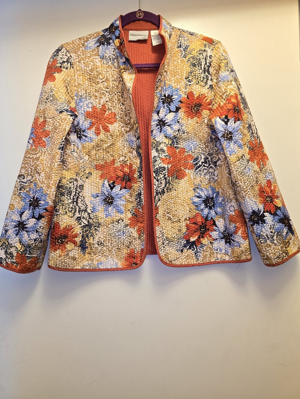 Alfred Dunner Floral Quilted Jacket - Orange, Blue, Cream